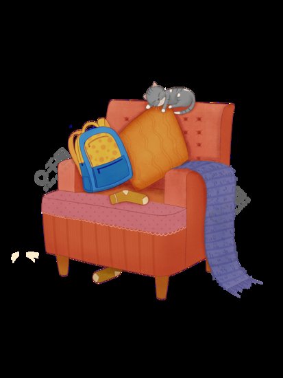 <em>手绘室内</em>沙发书包和睡着的猫