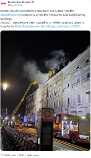 伦敦一栋<em>住宅楼</em>发生火灾 百余人被疏散