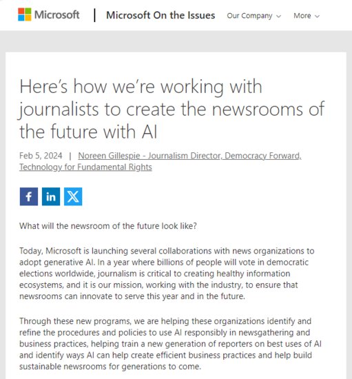 <em>微软</em>为<em>新闻</em>编辑行业推出 AI 辅助项目：记者可参加免费课程，学习...