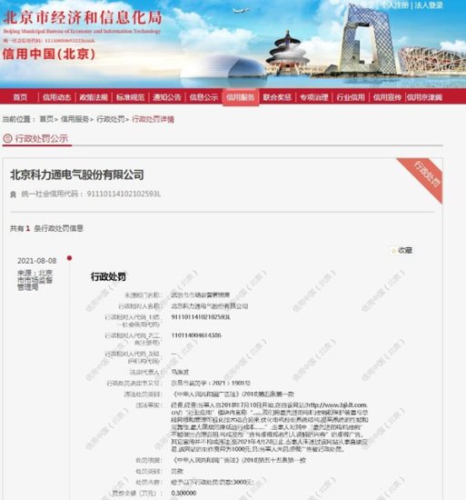 科力通遭北京市场监管处罚 涉虚假广告宣传