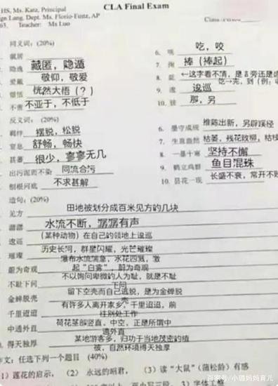 美国高中生的中文试卷，第一题就把中国孩子难住了：可能读了假...