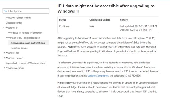 微软：IE浏览器用户注意，Win10<em>升级</em>Win11出现Bug 用户更新或...