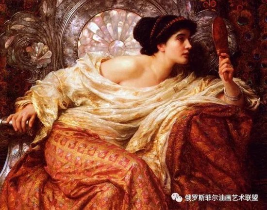 英国拉菲尔派画家弗兰克·迪科塞尔的时髦<em>女人肖像</em>油画作品欣赏
