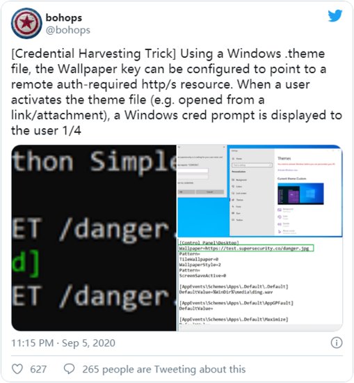 <em>安全</em>研究人员<em>警告</em>Windows 10定制主题可被用于窃取用户凭证
