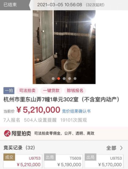 杭州新政后首套法拍房成交 比评估价低129万元