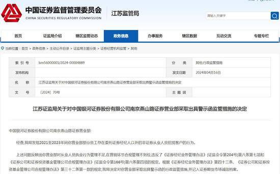 中国银河证券一营业部违规揽客被警示