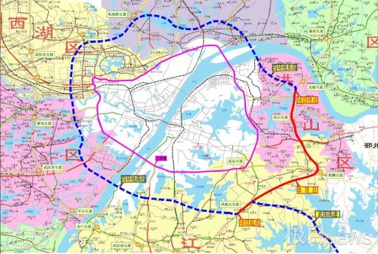 与东四环线共线，武汉绕城高速局部拓宽至8车道