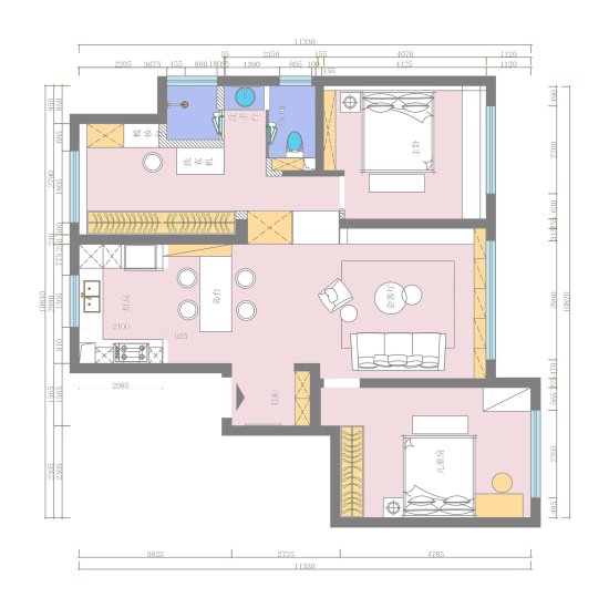 经典三居室<em>装修设计方案</em> 3㎡卫生间三分离设计美观又实用