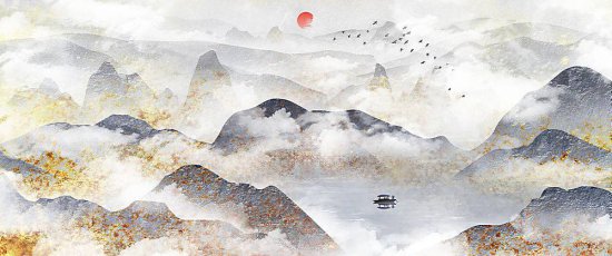 <em>中国风水</em>墨山水画古典装饰背景图片