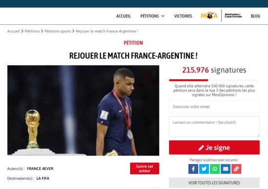 英媒：法国请愿网站<em>出现</em>重踢世界杯决赛请愿<em>书</em>，已获超20万签名