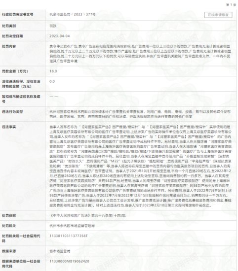 杭州河狸家信息技术有限<em>公司违反</em>广告法被罚18万元