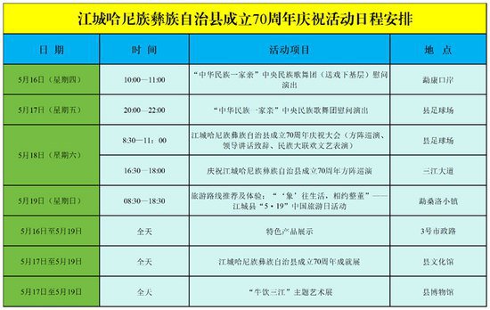 <em>普洱市</em>江城县成立70周年系列活动5月中旬举办