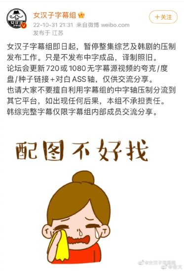 <em>女汉子</em>字幕组不再发布中字成品 爱看韩剧的小仙女们又要哭了