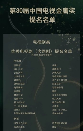 第30届中国电视金鹰奖提名公布 陕西2<em>部电视剧</em>入围
